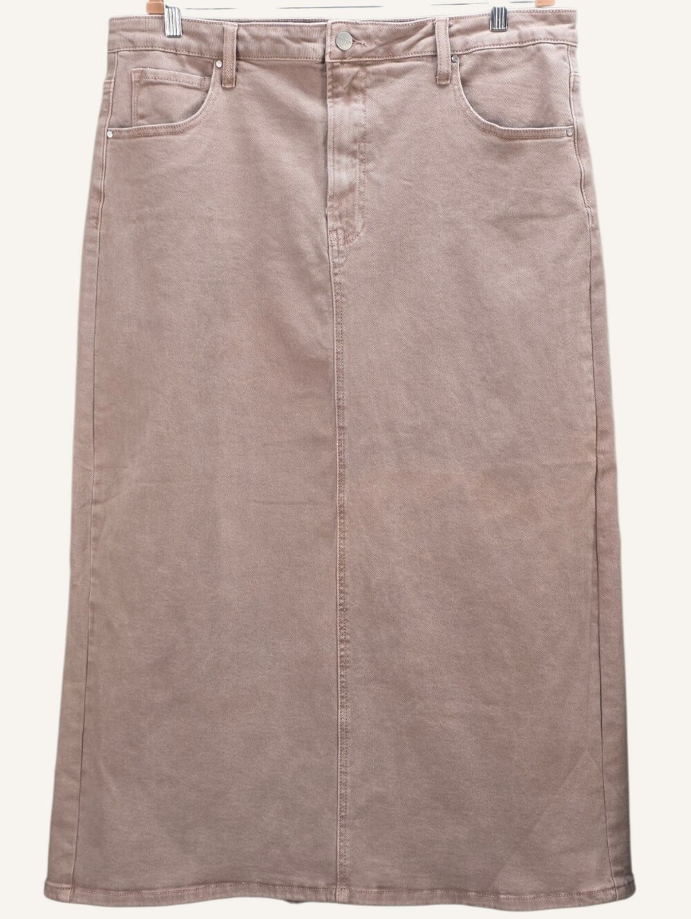 Risen Gale Mauve Denim Maxi Skirt 3X Back Slit Stretch NWT